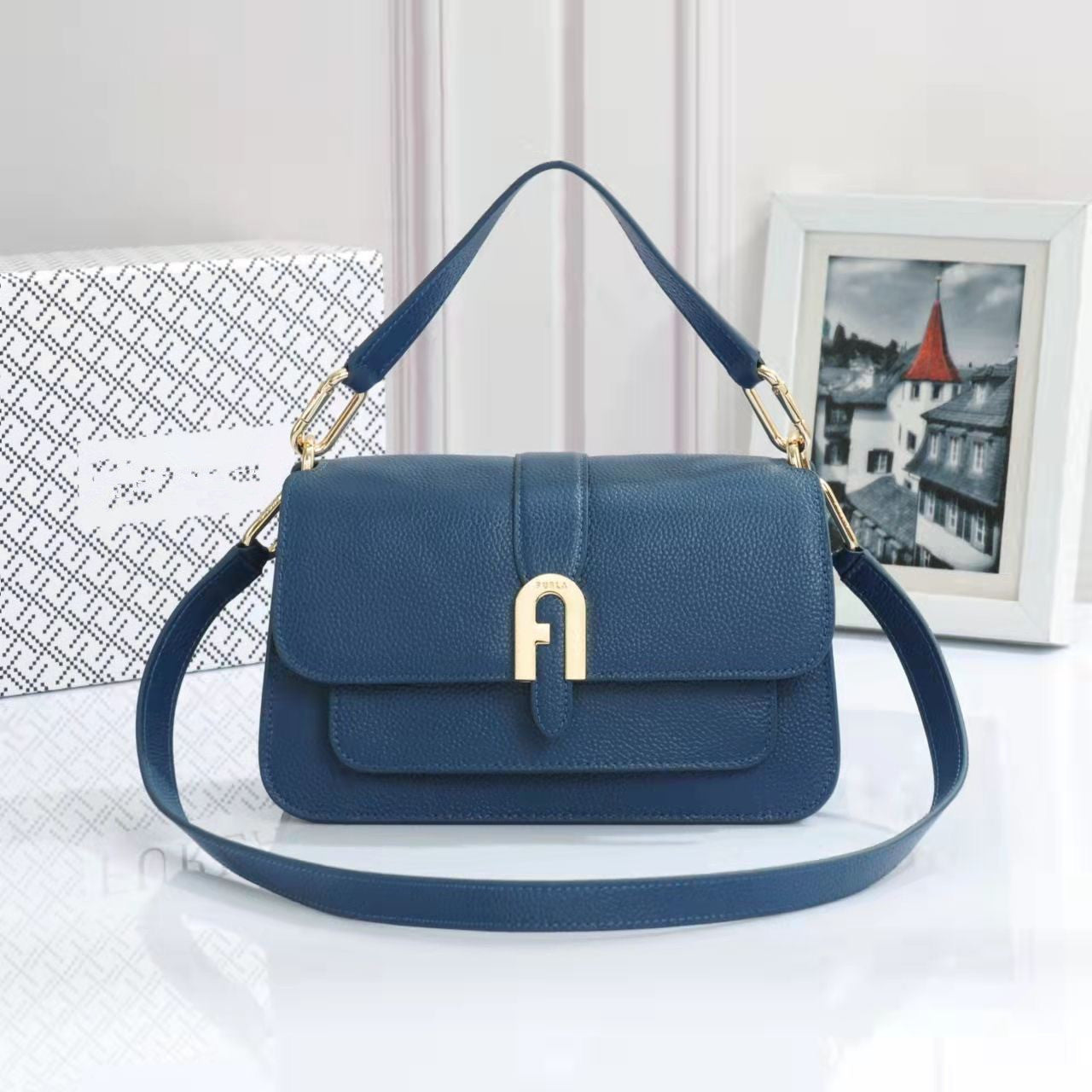 Women's F Home Cowhide Flip Fashion Crossbody Bags