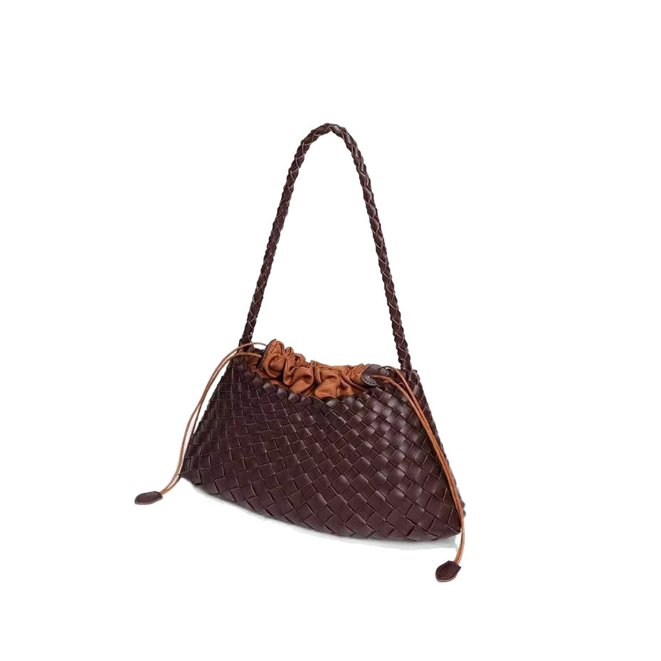 Women's Fashionable Leather Strap Inner Big Woven Shoulder Bags