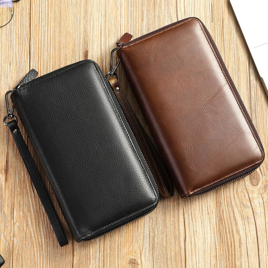 Men's Long Leather Clutch Cowhide Zip Men's Handbags