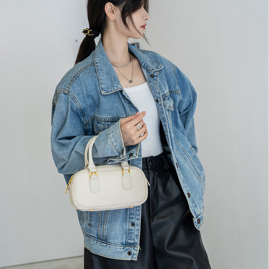 Women's Cow Leather Fashion Bowling Boston Handbags