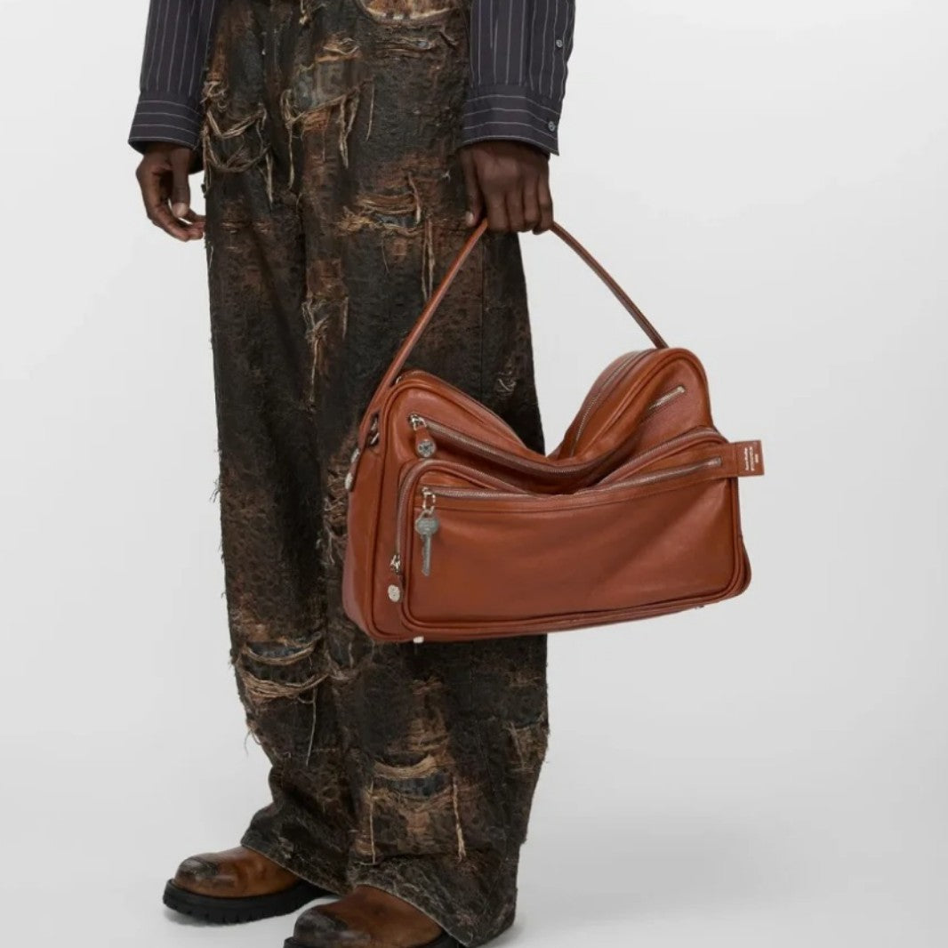 Women's Niche Cowhide Textured Oil Wax Leather Crossbody Bags