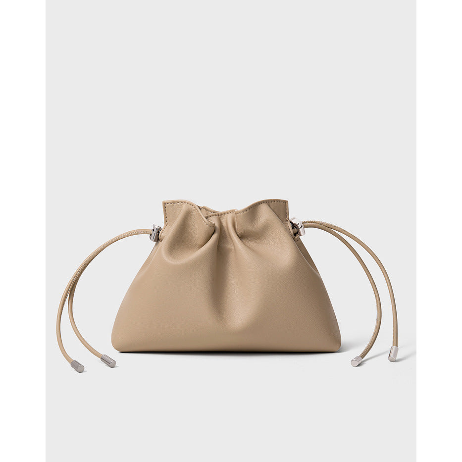Women's Cowhide Pleated Cloud Drawstring Leisure Soft Crossbody Bags