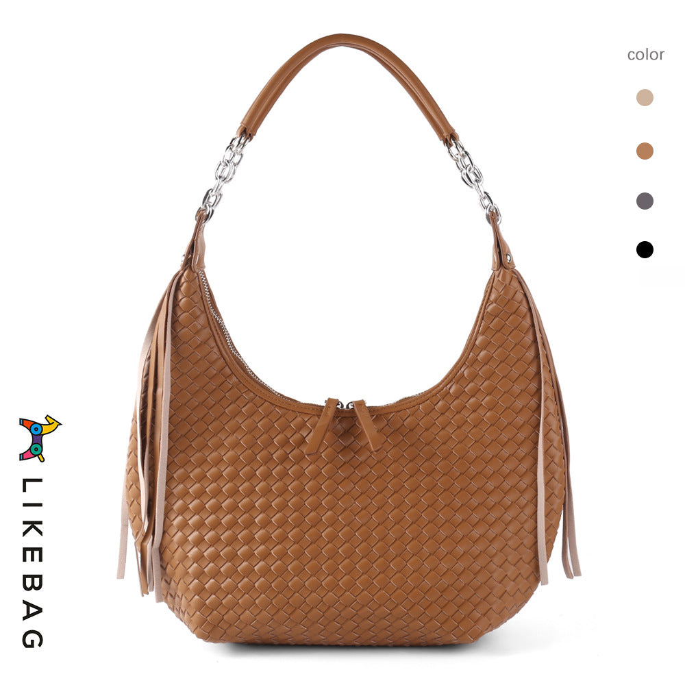 Women's Trendy Personality Tassel Chain Big Underarm Fashion Shoulder Bags