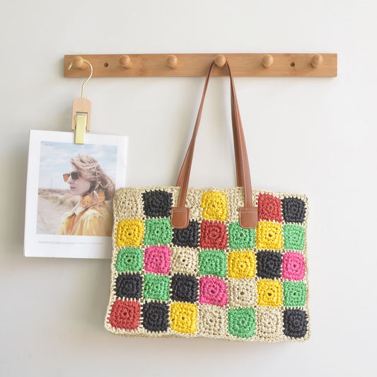 Color Crochet Large Capacity Hand-woven Cookie Shoulder Bags