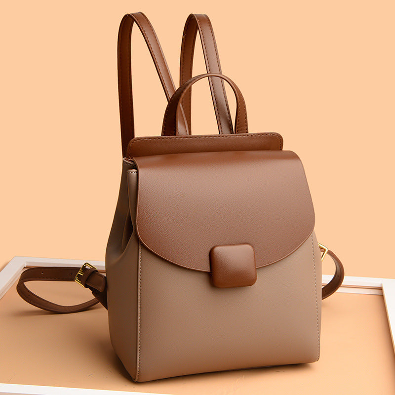 Women's Sense Leather Contrast Color Design Versatile Backpacks