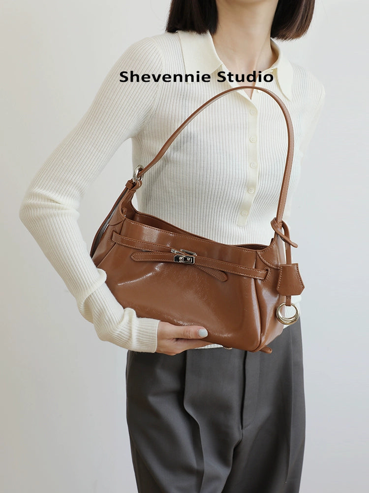 Autumn Niche Oil Cowhide Underarm Commuter Bags