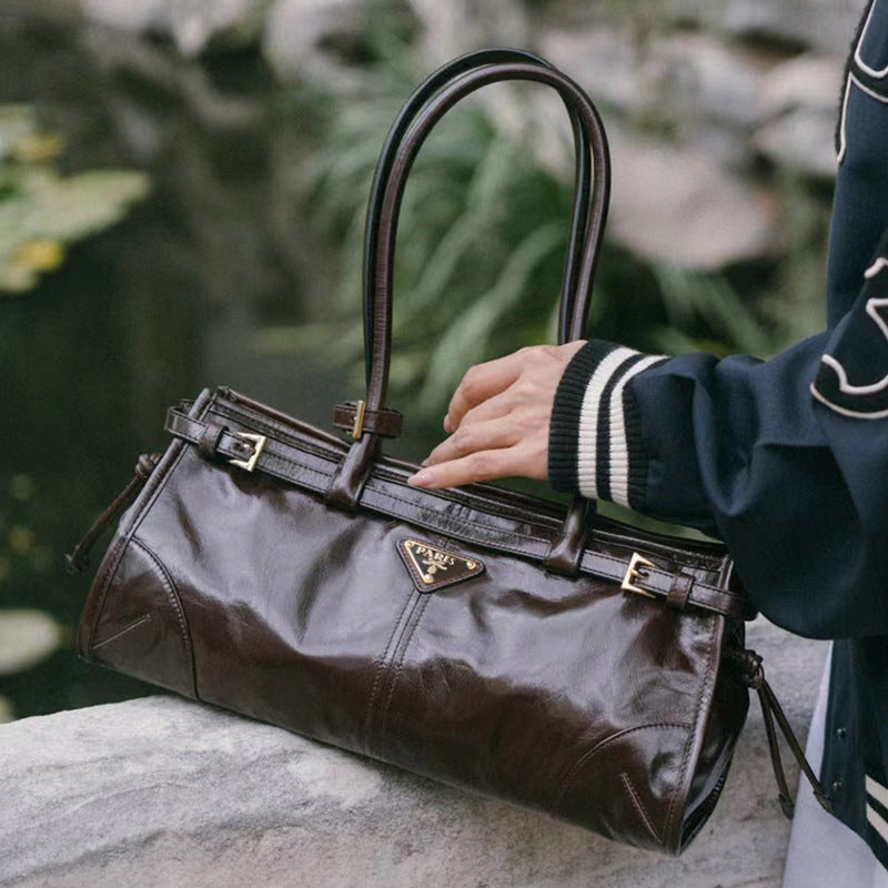 Women's Long Portable Underarm Oily Leather Shoulder Bags
