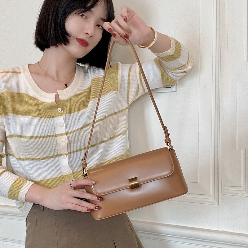 Women's Leather Fashionable Retro Underarm Baguette Shoulder Bags