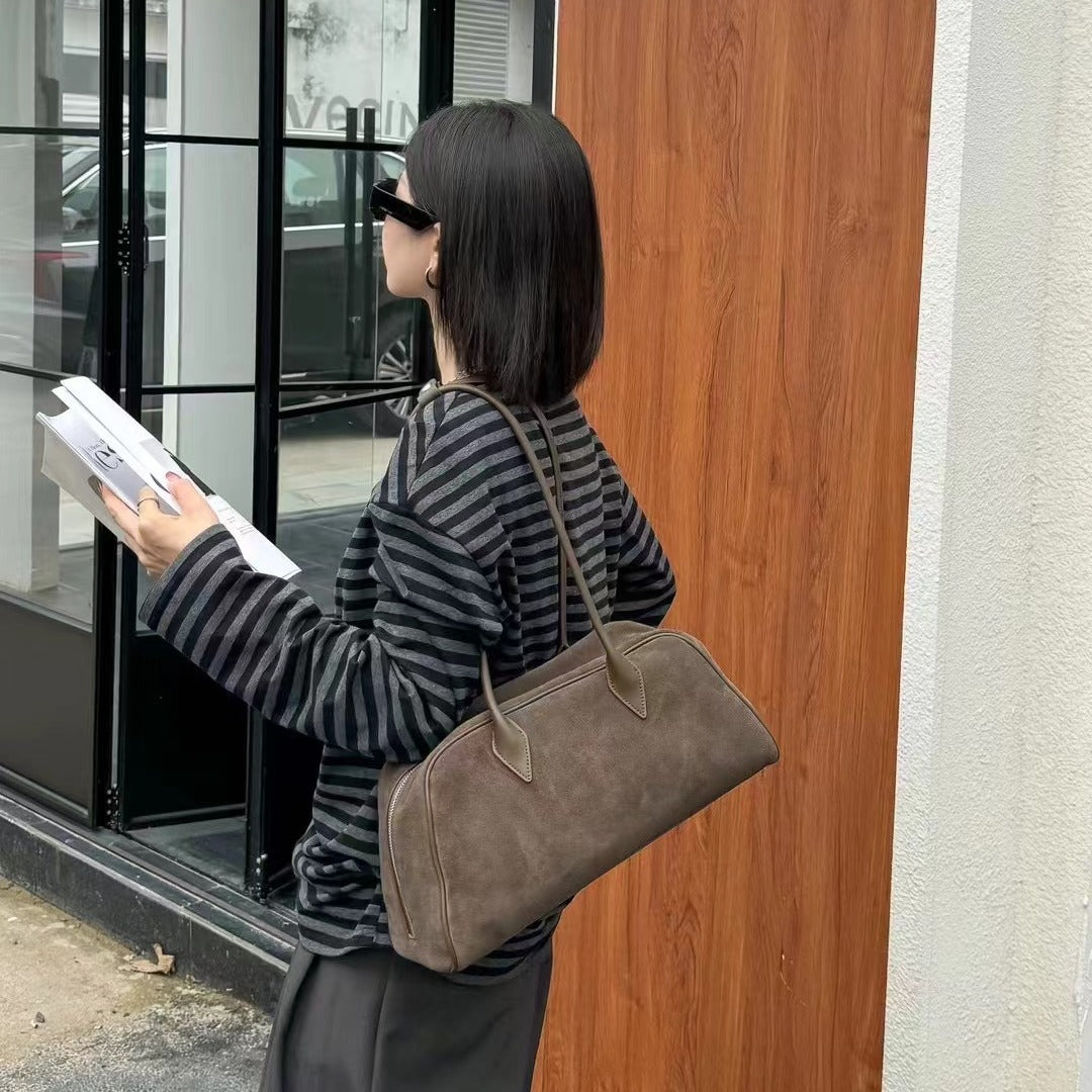 Women's High-grade Suede Large Capacity Boston Underarm Fashionable Bags