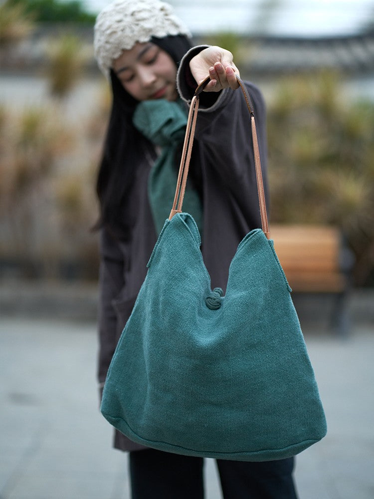 Canvas Artistic Cloth Handmade Buttonhole Loop Shoulder Bags