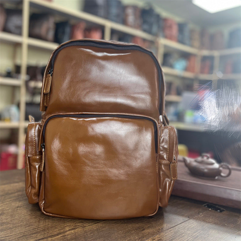 Men's Leather Leisure Large Capacity First Layer Backpacks
