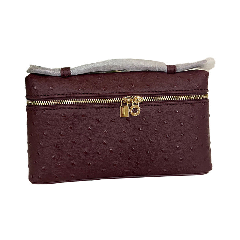 Outside Leather Ostrich Grain Cowhide Lunch Crossbody Bags