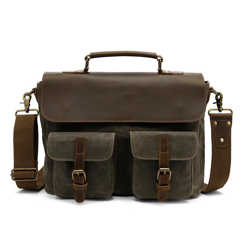Men's Retro Crazy Horse Leather Oil Wax Men's Handbags