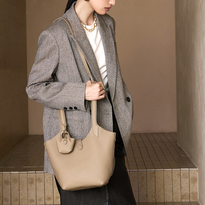 Women's Light Luxury Minority Design Portable Vegetable Basket Genuine Bags