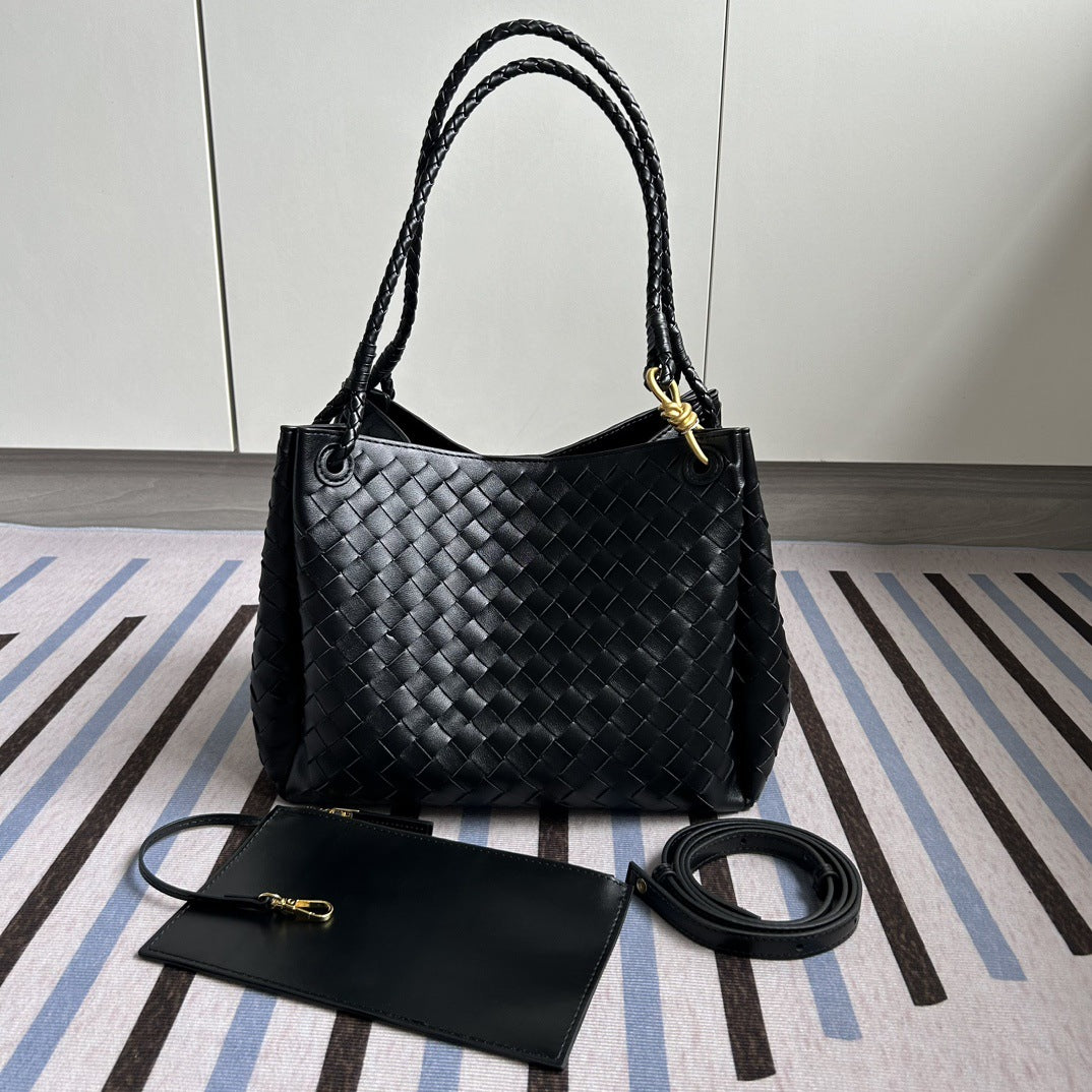 Women's Layer Cowhide Woven Parachute Genuine Leather Large Capacity Shoulder Bags