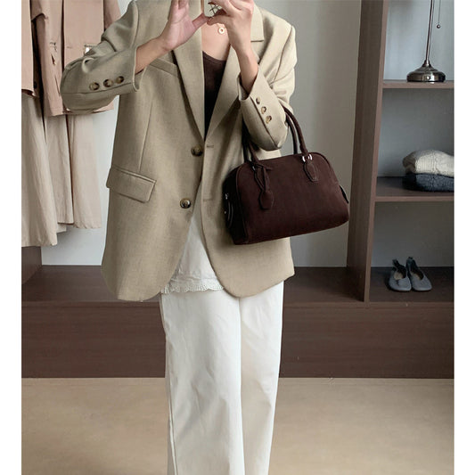 Women's Layer Matte Leather Cowhide Bowling Retro Bags