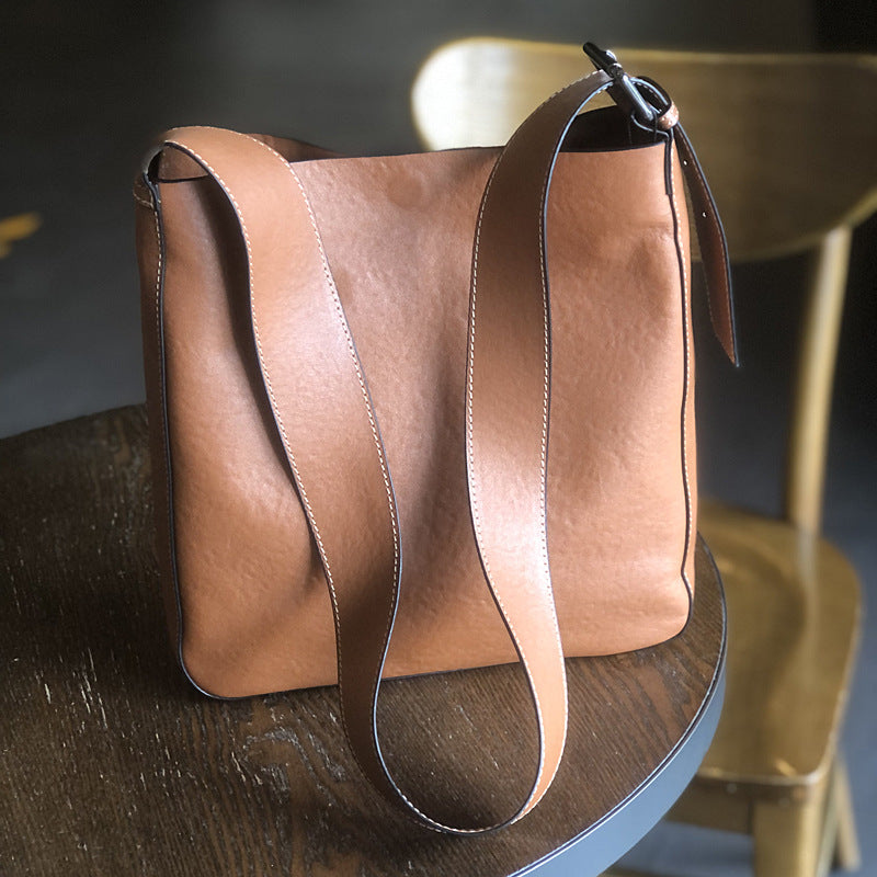Leather Wide Strap First Layer Cowhide Retro Shoulder Bags