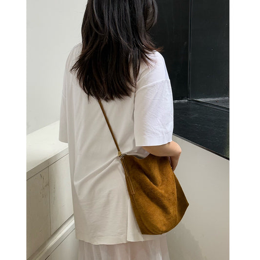 Women's Large Capacity Frosted Cowhide Simple Commute Shoulder Bags