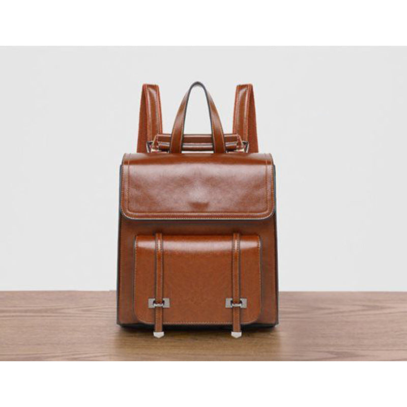 Genuine Leather Short Trip Lightweight Female Backpacks
