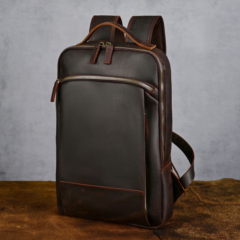 Men's Crazy Horse Leather Retro Business Large Backpacks