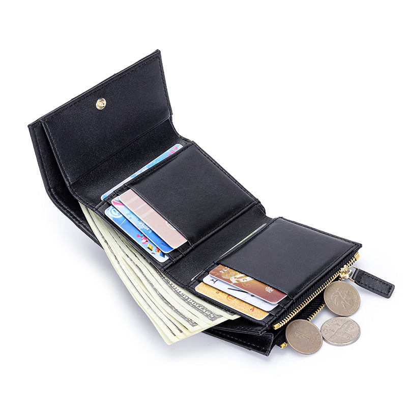 Women's Sheepskin Woven Tri Fold Stylish Versatile Ladies Wallets