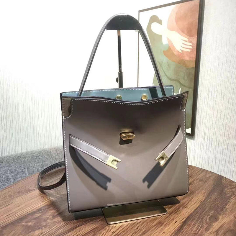 Women's Li First Layer Leather Contrast Color Stitching Shoulder Bags