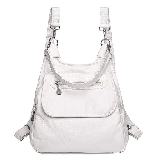Women's Portable Washed Soft Leather Korean Style Backpacks