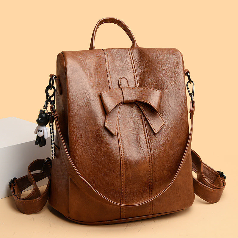 Women's Sheepskin Bow Sewing Line Free Pendant Backpacks