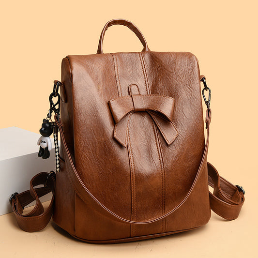 Women's Sheepskin Bow Sewing Line Free Pendant Backpacks