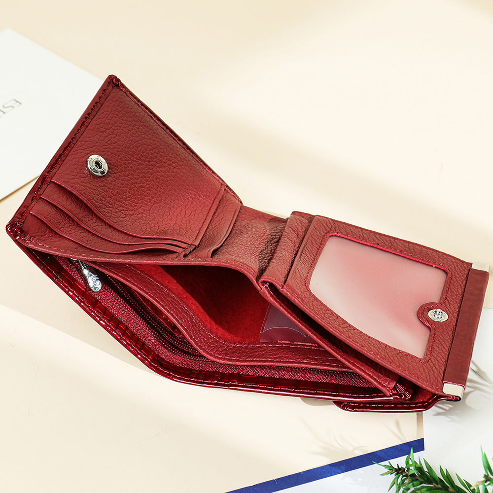 Women's Patent Leather Elegant Retro Fashion Cattlehide Ladies Wallets