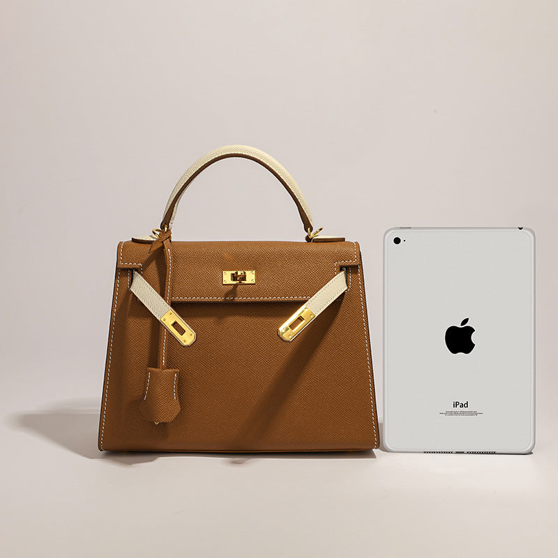 Women's Palm Print Genuine Leather Kelly Versatile Handbags