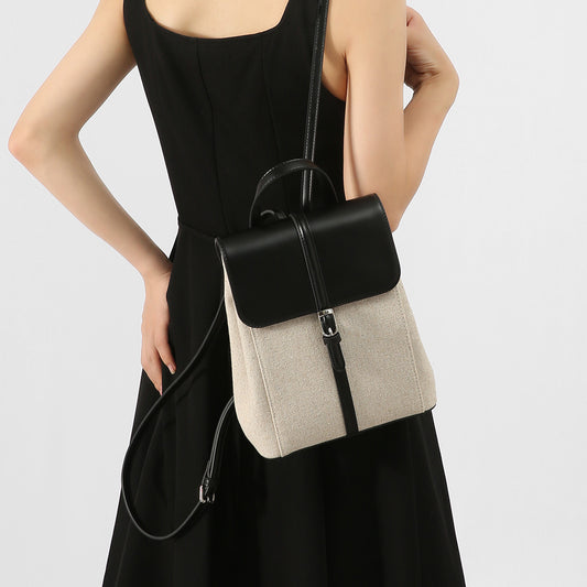 Summer Vacation Style Cowhide Linen French Loose Backpacks
