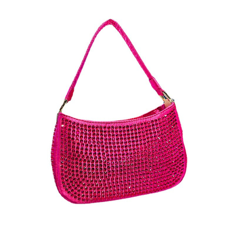 Women's Rose Red Rhinestone Mini Chain Dinner Evening Bags