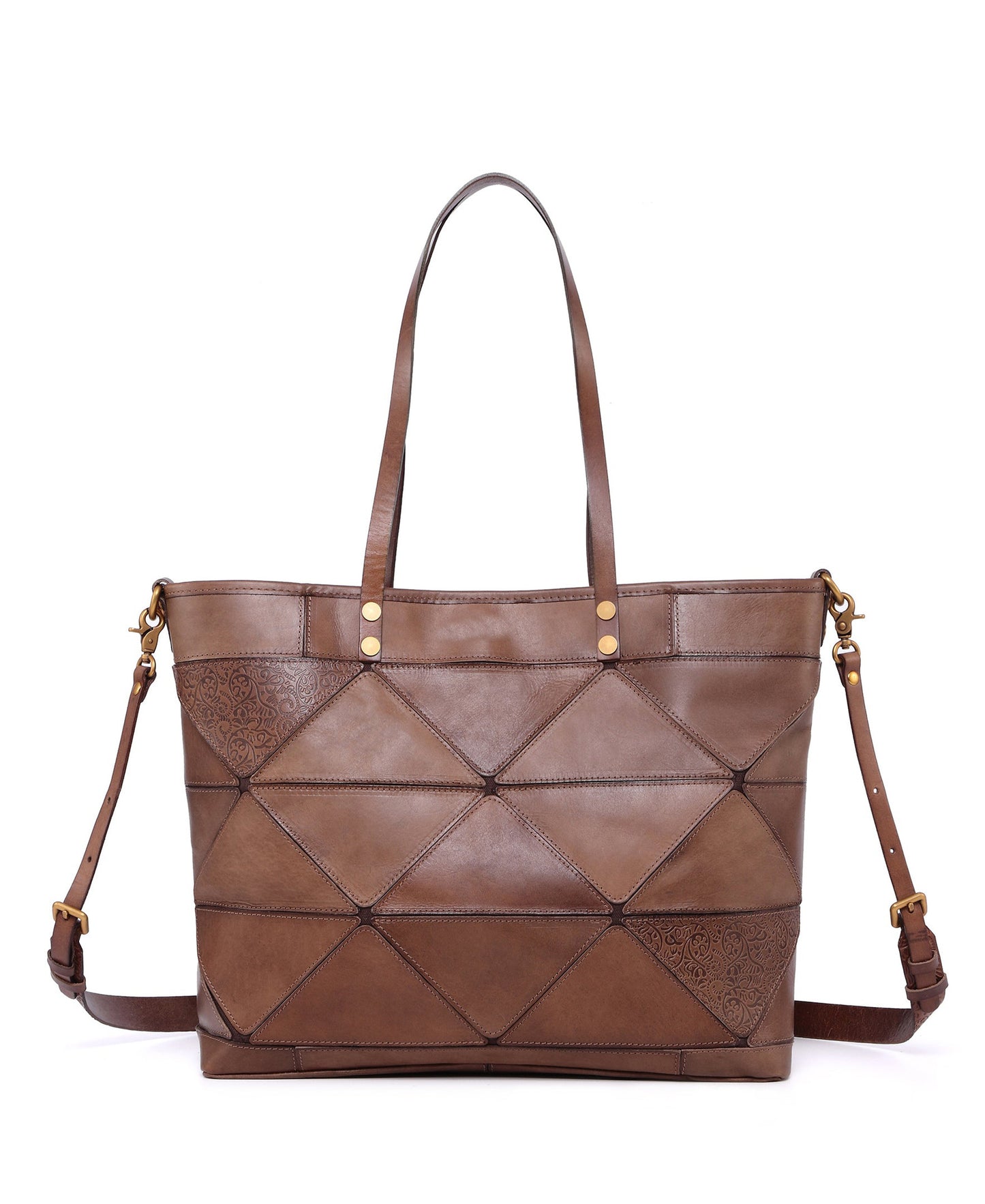 Women's Plaid Handmade Vintage Leather Geometric Stitching Top Layer Shoulder Bags