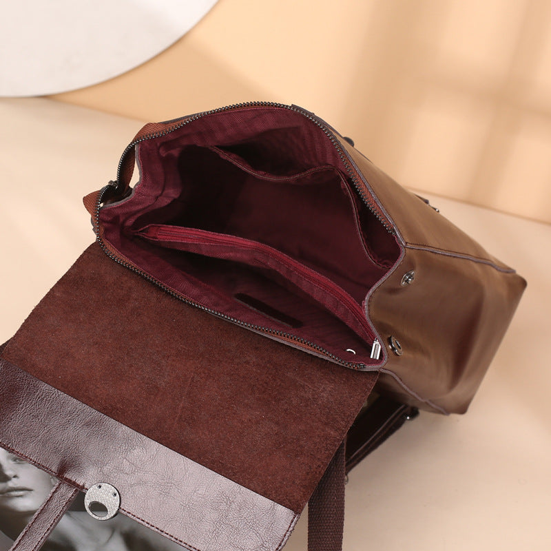 Women's Oil Wax Cowhide Leather Fashion Backpacks