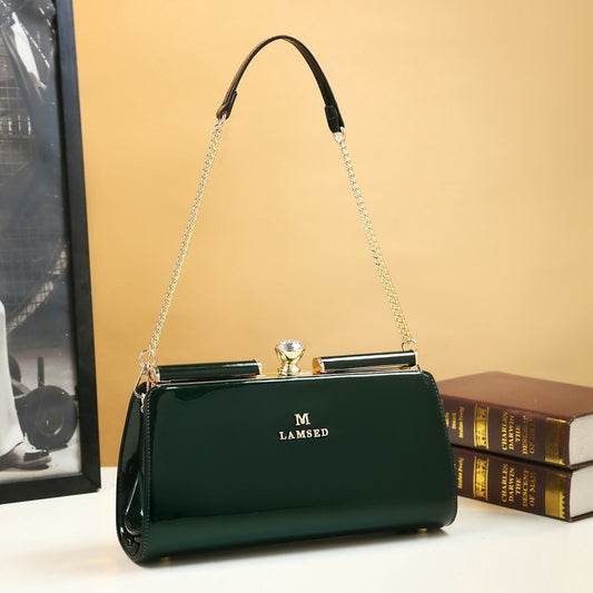 Women's Patent Leather Fashionable Clip Chain Underarm Arm Bags
