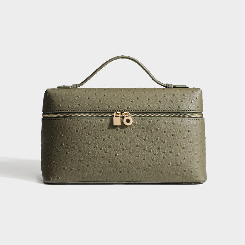 Genuine Leather Ostrich Grain Lunch Box Crossbody Bags