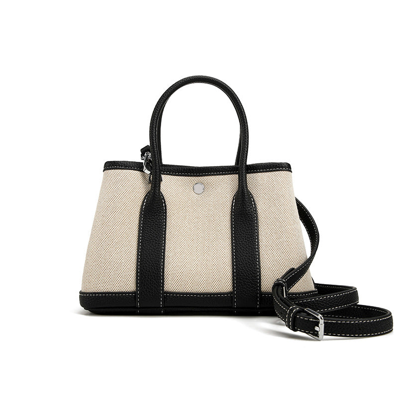 Layer Cowhide With Canvas Version Genuine Tote Bags