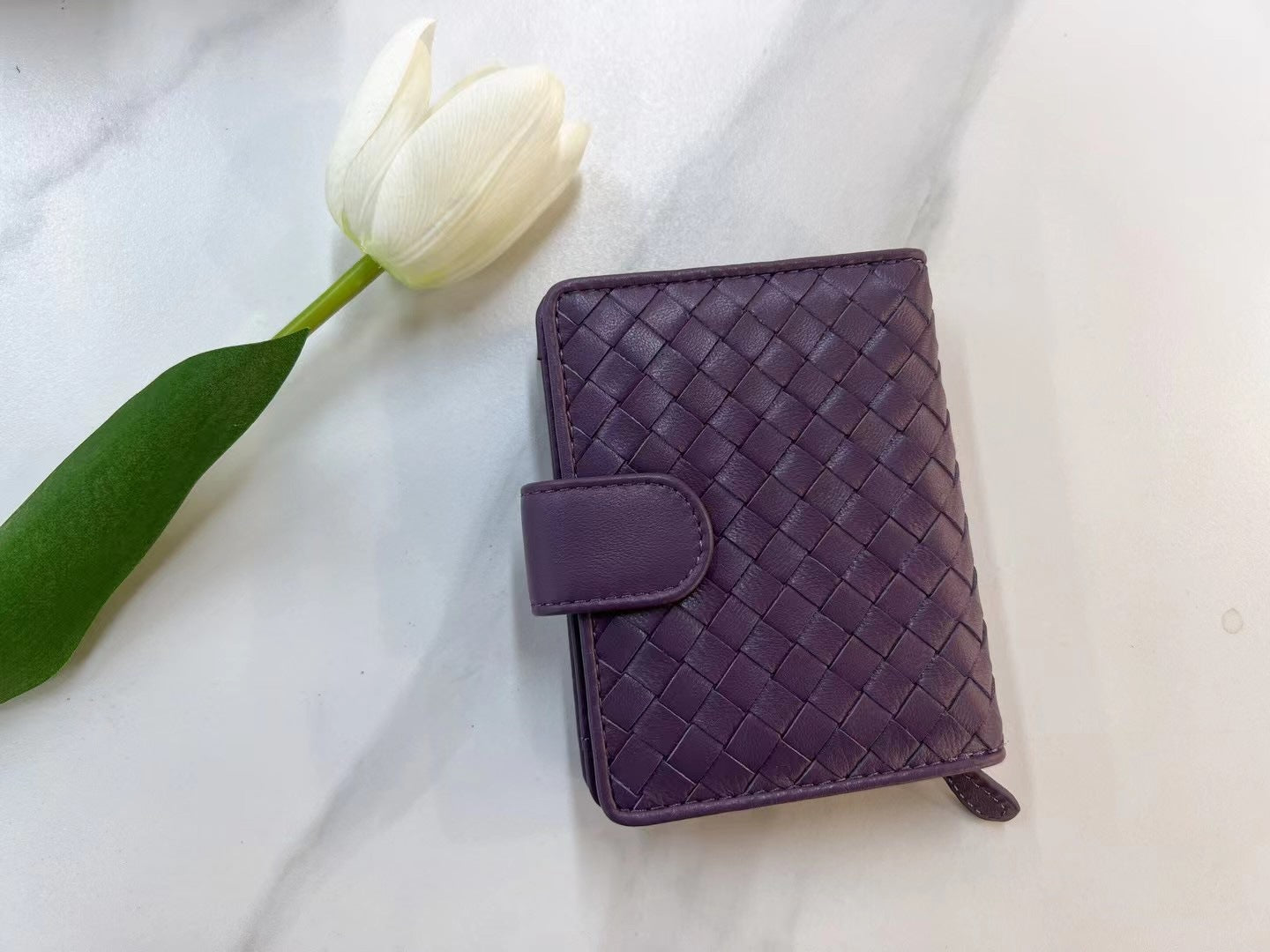 Women's Fashion Sheepskin Woven Two-fold Genuine Leather Ladies Wallets