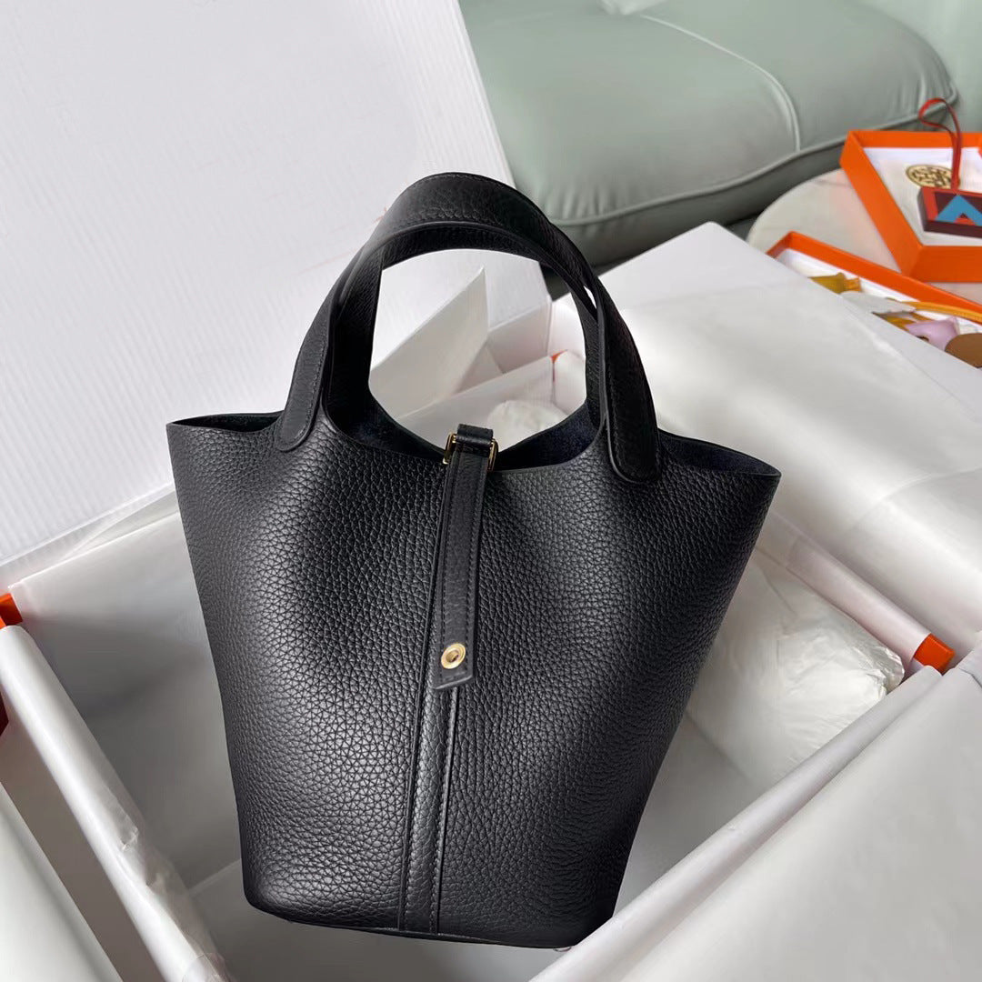 Women's Line Vegetable Basket First Layer Litchi Handbags