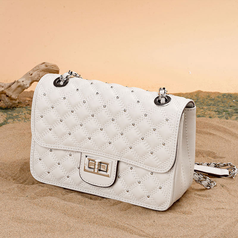 Women's Leather For Classic Style Rivet Rhombus Crossbody Bags