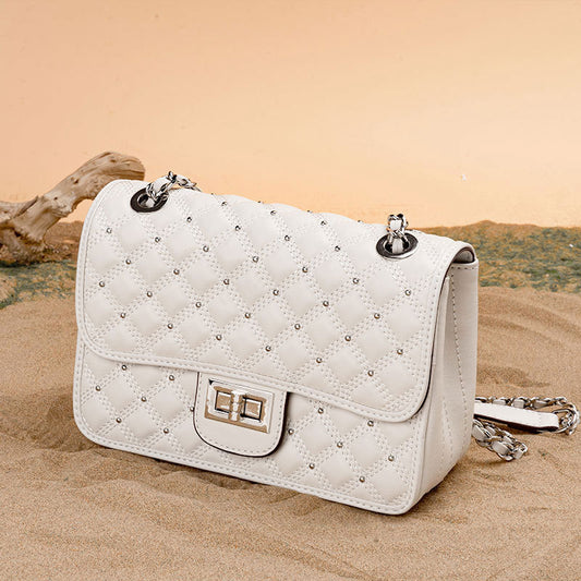 Women's Leather For Classic Style Rivet Rhombus Crossbody Bags
