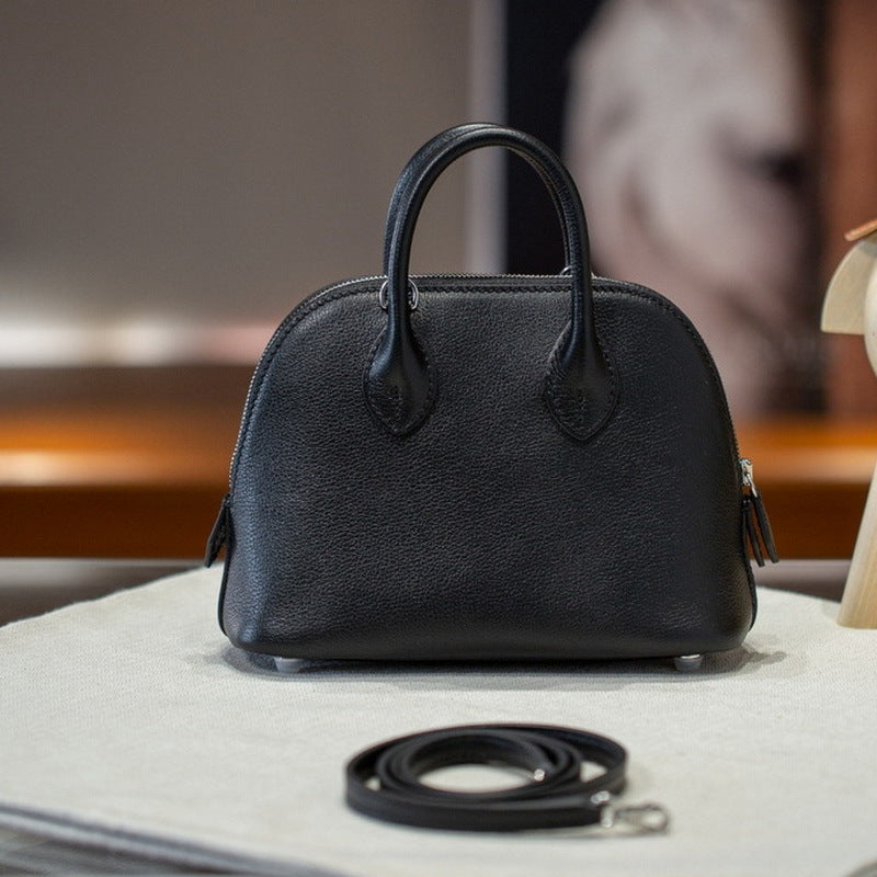 Line Steel Hardware Layer Leather Mini Shell Handbags