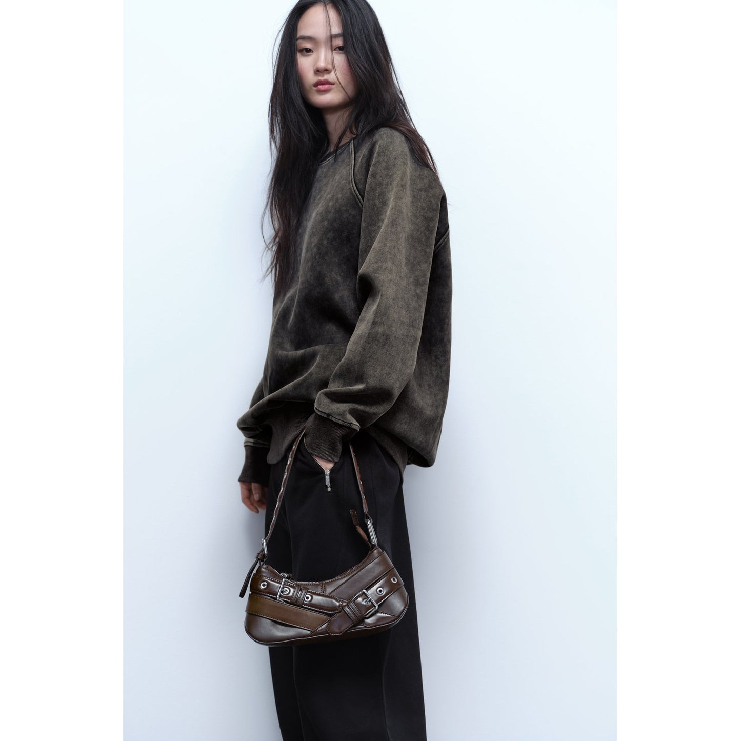 Women's Spring Black Waistband Fashion Underarm Motorcycle Bags