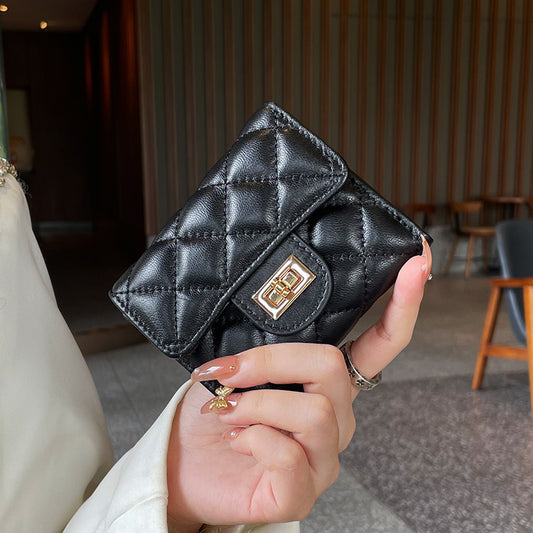 Women's Leather Short Three Folding Compact Diamond Ladies Wallets