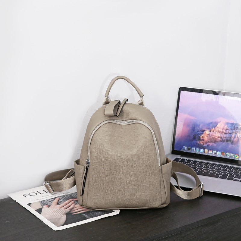Women's Leather First Layer Cowhide Pure Color Backpacks