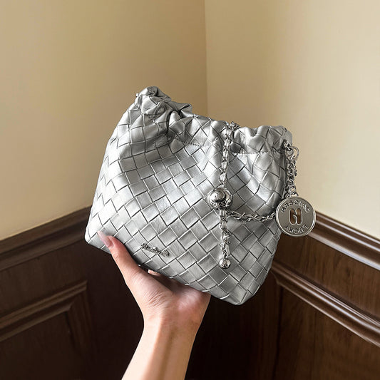 Women's Stylish Popular Sier Chain Leather Shoulder Bags