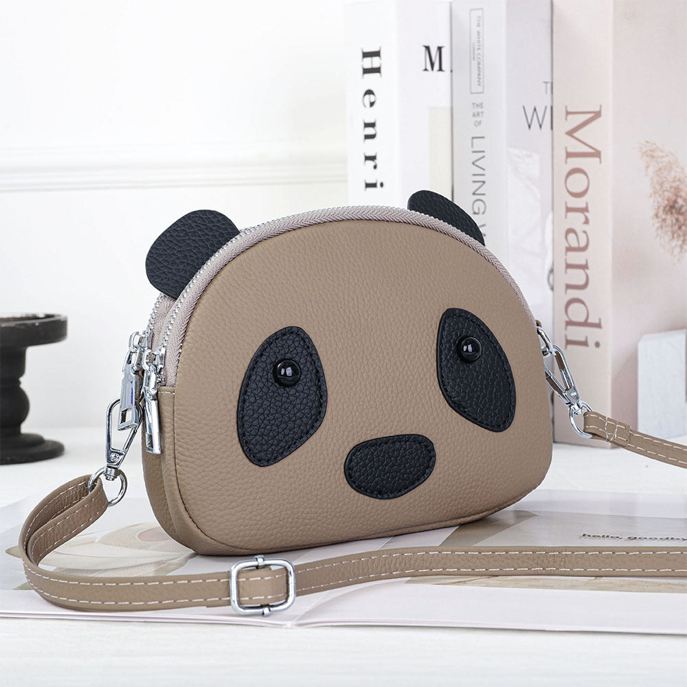 Women's Layer Cowhide Cartoon Cute Panda Fashion Crossbody Bags