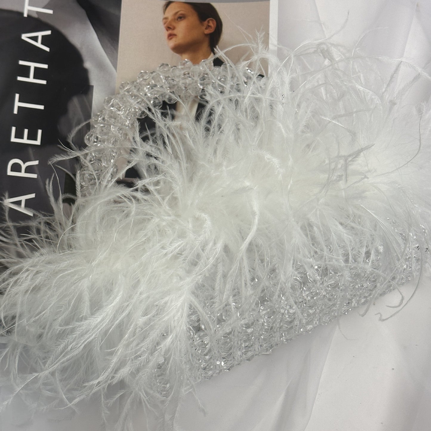 Women's Acrylic Color Ostrich Feather Beaded Birthday Handbags