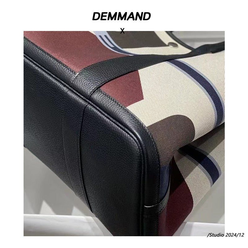 Inch Iti Painted Canvas Stitched Cowhide Large Shoulder Bags